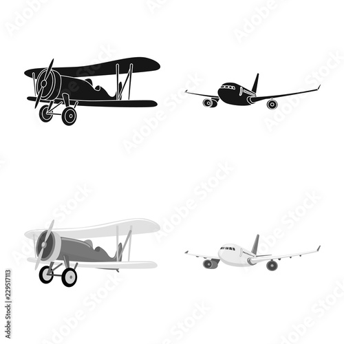 Isolated object of plane and transport icon. Set of plane and sky stock vector illustration.