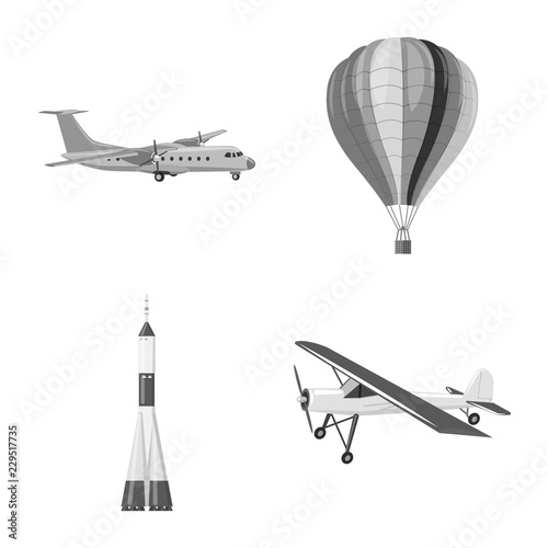Vector design of plane and transport sign. Collection of plane and sky vector icon for stock.