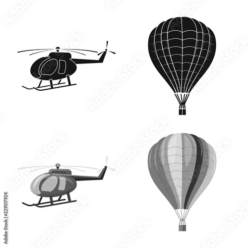 Vector illustration of plane and transport logo. Collection of plane and sky stock vector illustration.
