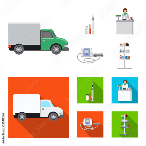 Isolated object of pharmacy and hospital sign. Set of pharmacy and business stock vector illustration.