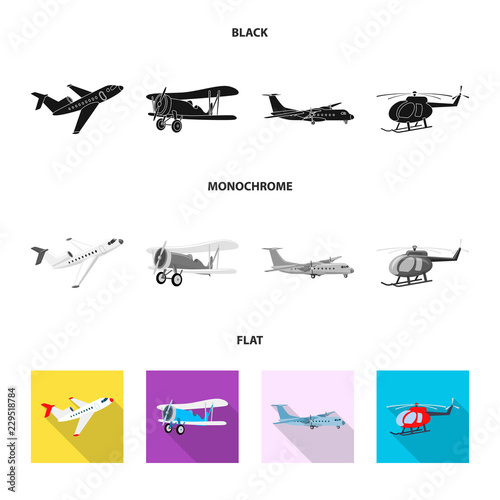 Vector design of plane and transport symbol. Set of plane and sky vector icon for stock.