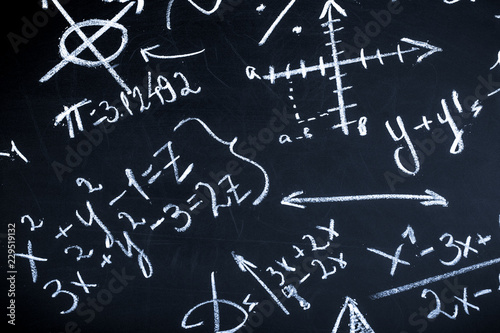close up of math formulas on a blackboard, background image