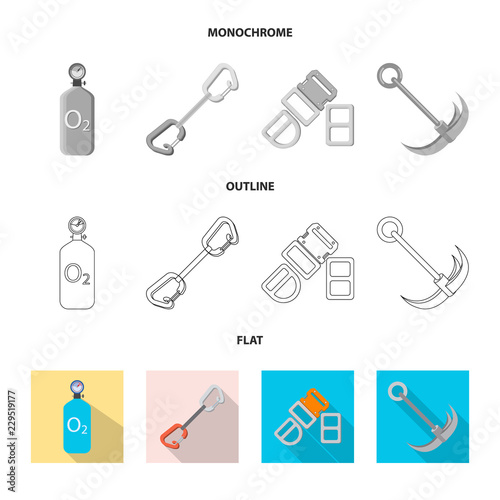 Vector illustration of mountaineering and peak sign. Collection of mountaineering and camp stock symbol for web.
