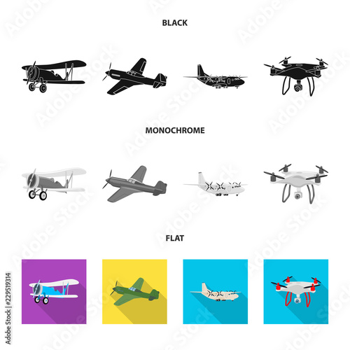 Vector design of plane and transport symbol. Collection of plane and sky stock symbol for web.