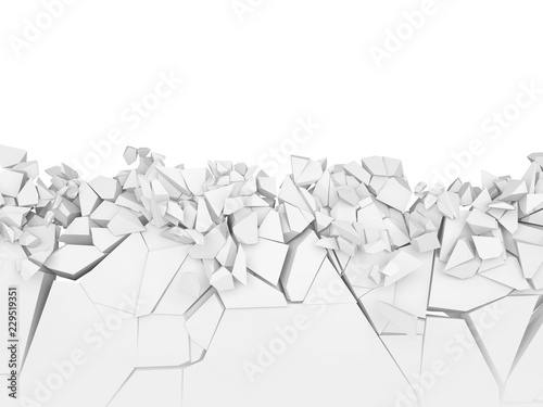 Broken wall isolated on white background.
