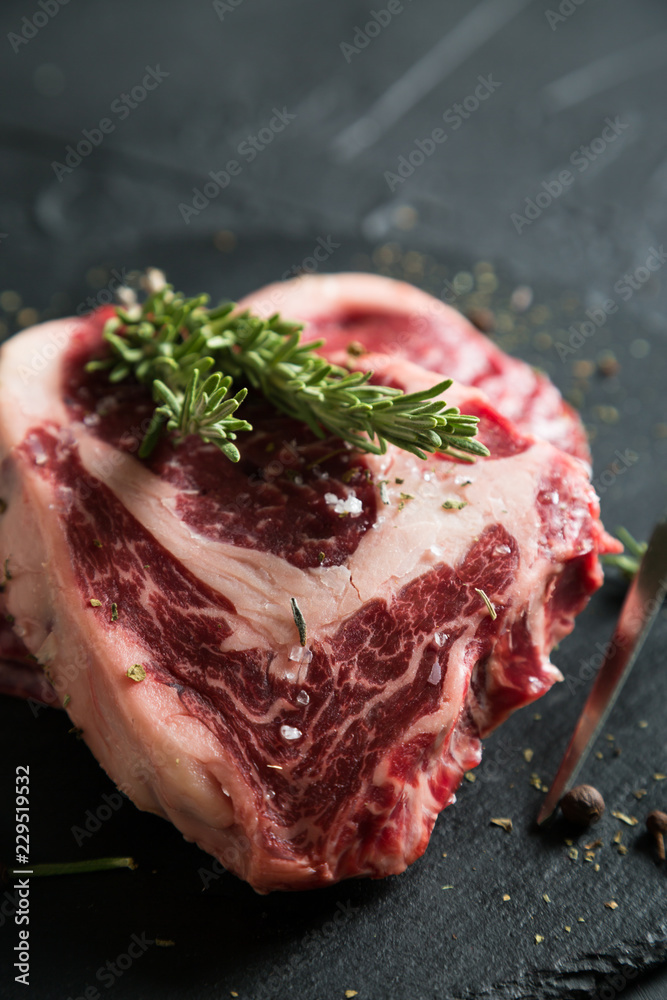 A piece of raw marbled beef