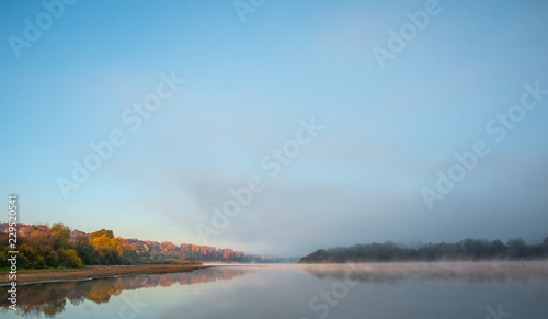 dawn over the river, fog
