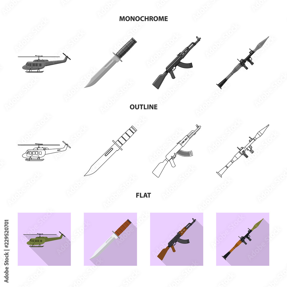 Vector design of weapon and gun symbol. Collection of weapon and army stock vector illustration. Vector design of weapon and gun symbol. Collection of weapon and army stock vector illustration.