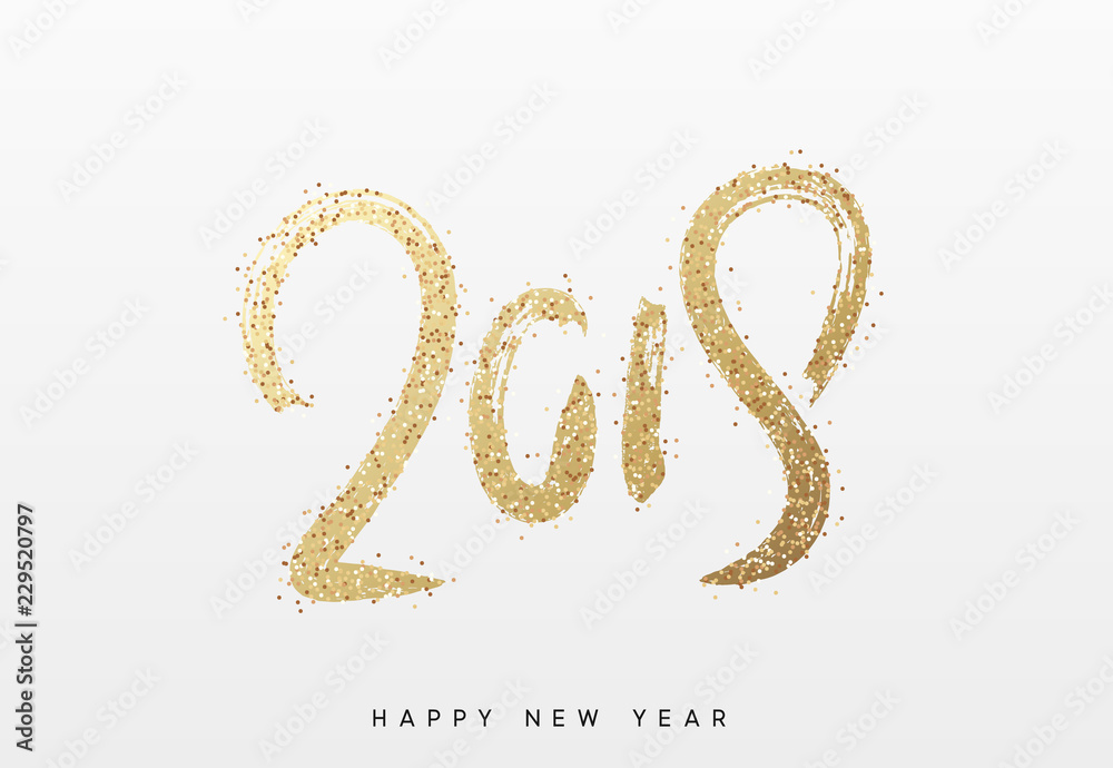 2019 New Year. Text golden with bright sparkles.