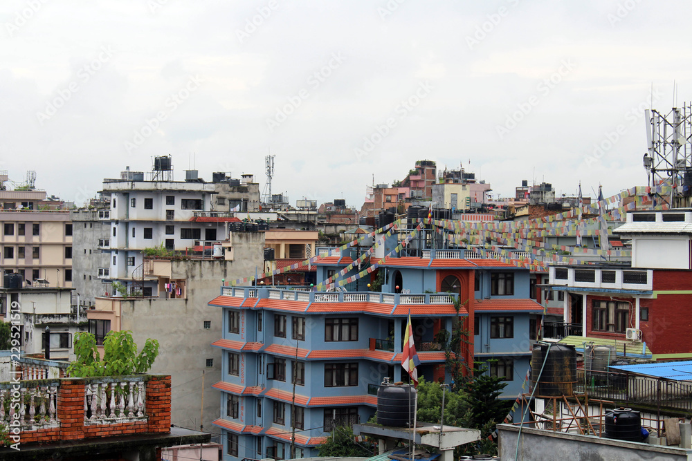 The typical buildings and tenements (including the prayer flags) around Kathmandu