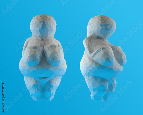 White Stone Age Venus of Willendorf on Blue Background. Isolated Illustration, Vector 3D Rendering