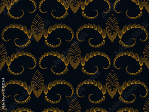 Fototapeta vintage linear wallpaper leaves spirals black and gold
