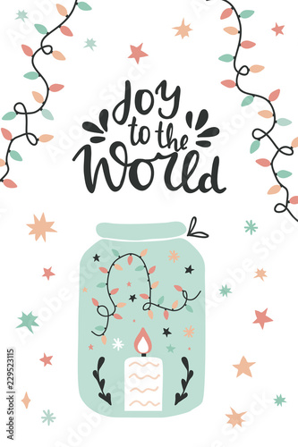Set of christmas greeting cards with hand written lettering and design elements