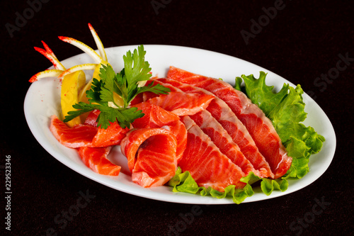 Sliced salmon sashimi