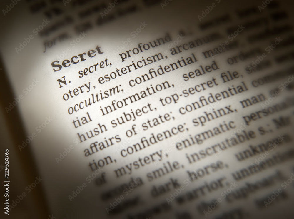 DICTIONARY PAGE SHOWING DEFINITION OF THE WORD SECRET Stock Photo | Adobe  Stock