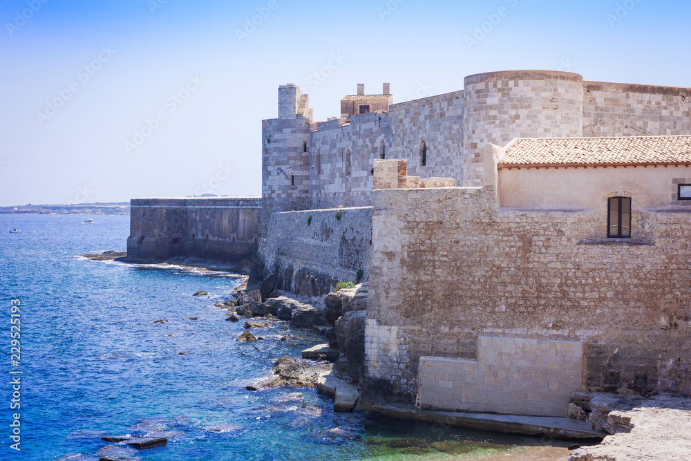 Castello Maniace – ancient castle in Ortygia (Ortigia) Island, Syracuse, Sicily, Italy, traditional architecture