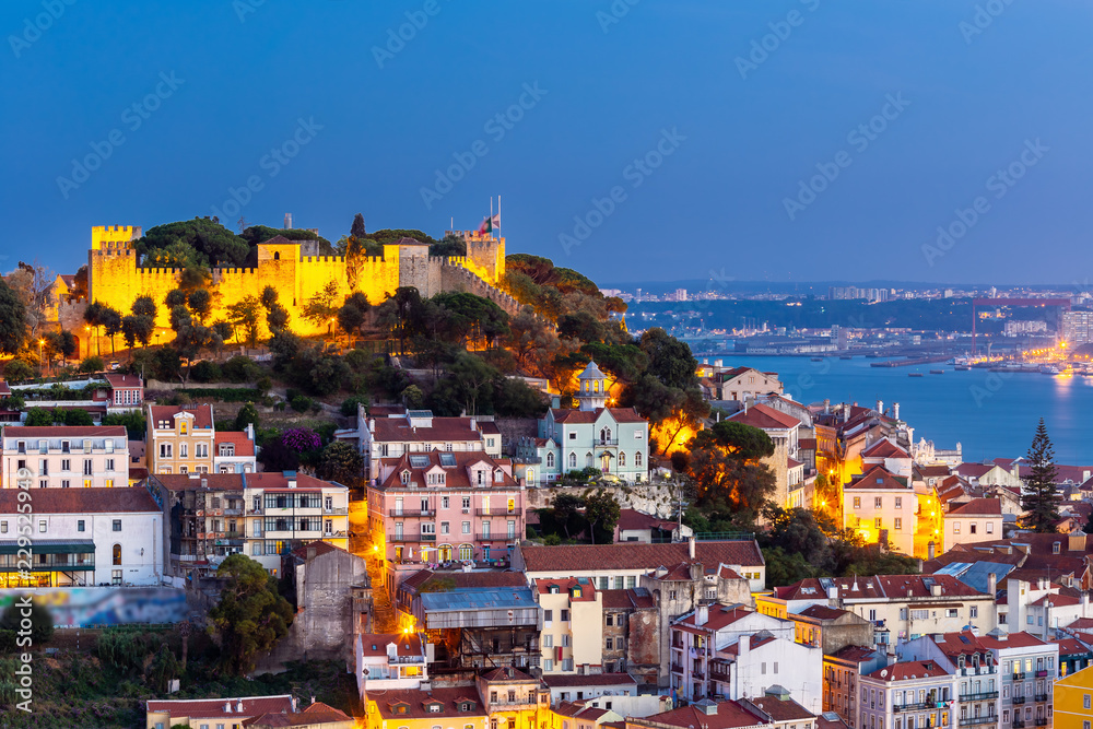Lisbon city skyline at twilight , Portugal
