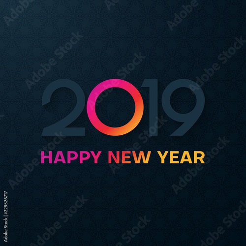 Happy New Year 2019 greeting card with spectrum inscription.