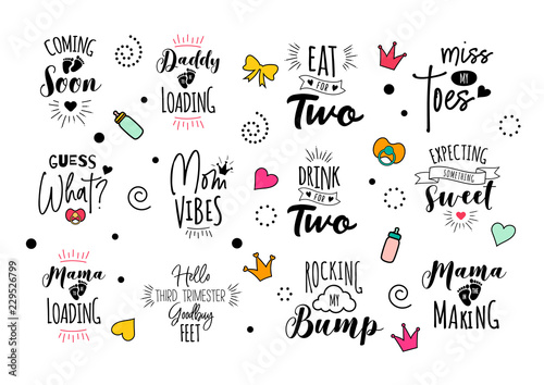 Pregnancy mama mother quote set vector lettering