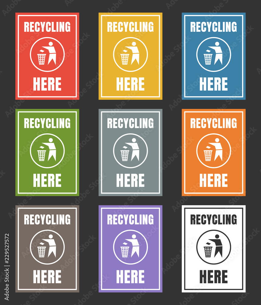 waste sorting labels set, waste managment for recycling