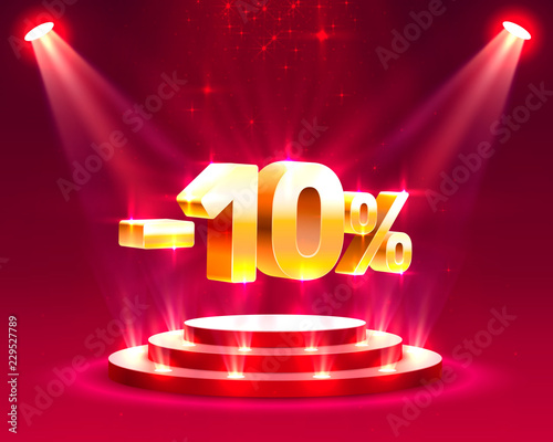 Podium action with share discount percentage 10. Vector illustration
