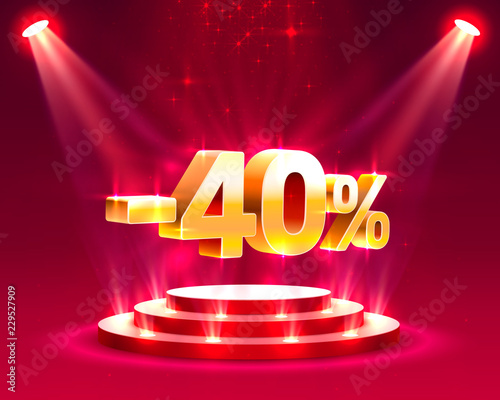 Podium action with share discount percentage 40. Vector illustration