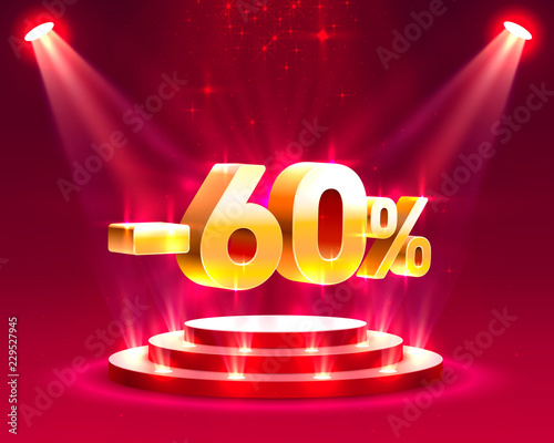 Podium action with share discount percentage 60. Vector illustration