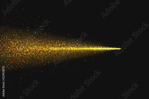 Golden glowing lights effects on black background, abstract magic Illustration