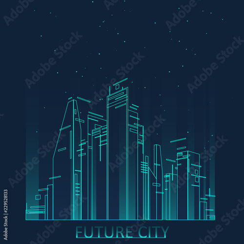 Future city skyline illustration. Graphic concept for your design, linear style.