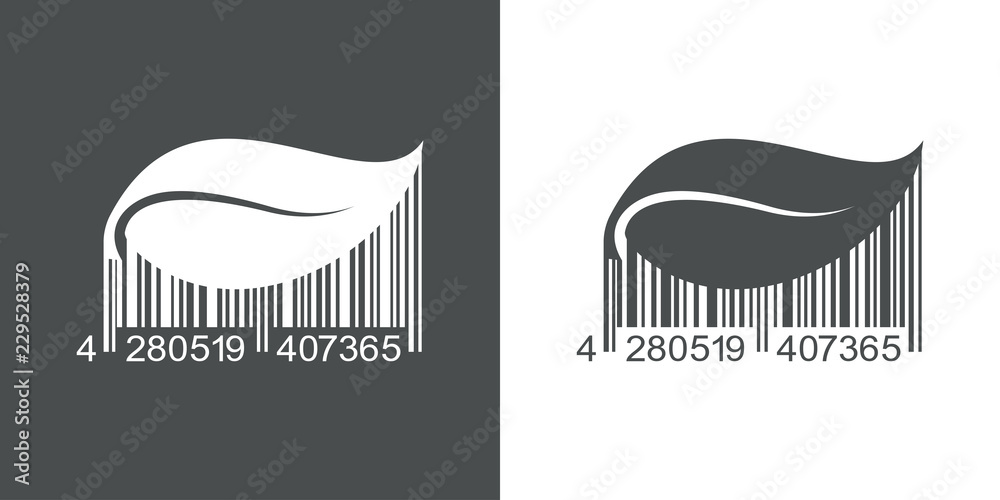 Icono plano código de barras hoja de planta en gris y blanco