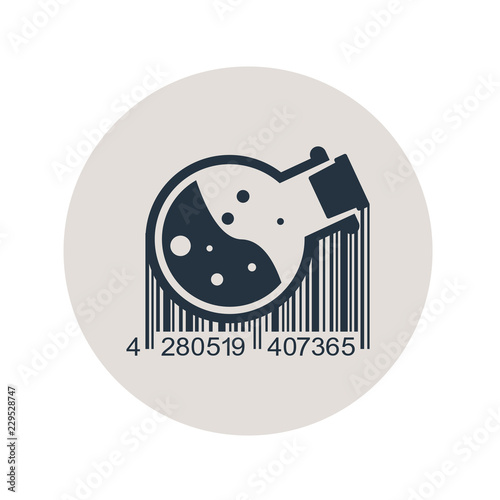 Icono plano código de barras probeta en circulo gris