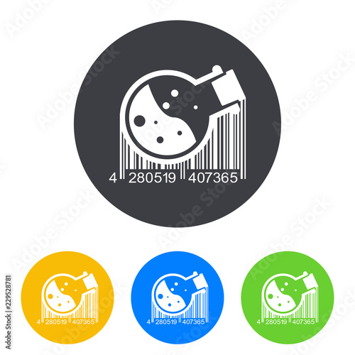 Icono plano código de barras probeta en circulo varios colores