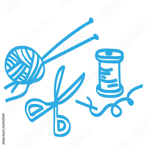 Handgezeichnetes Handarbeitszubehör in blau
