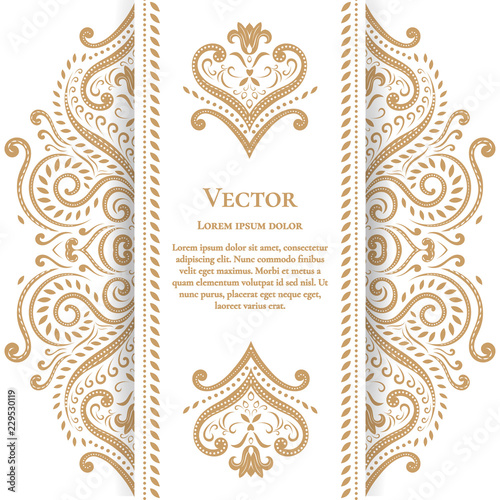 Gold and white vintage greeting card. Luxury vector ornament template. Great for invitation, flyer, menu, brochure, postcard, background, wallpaper, decoration, packaging or any desired idea