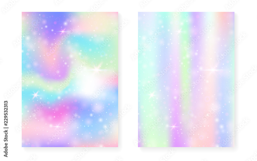 Magic background with princess rainbow gradient. Kawaii unicorn hologram. Holographic fairy set. Fluorescent fantasy cover. Magic background with sparkles and stars for cute girl party invitation. Magic background with princess rainbow gradient. Kawaii unicorn hologram. Holographic fairy set. Fluorescent fantasy cover. Magic background with sparkles and stars for cute girl party invitation.