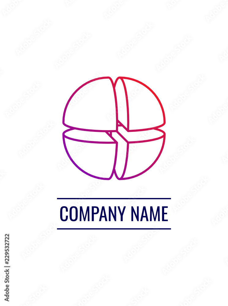 Geometrical 3d-like cutted sphere. Outline gradient illustration. Isolated design element for your corporate style