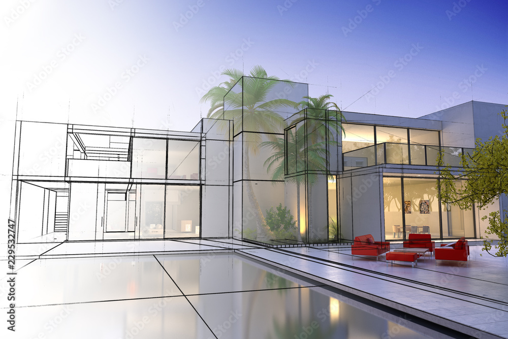 Luxury villa design in progress - obrazy, fototapety, plakaty 
