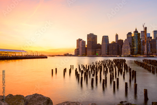 View of the city of New York and the bay. New York.   Long light exposure.  