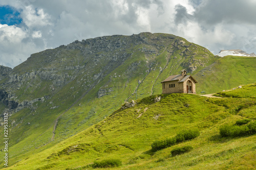 Small chapel in Passo Pordoi in Dolomites