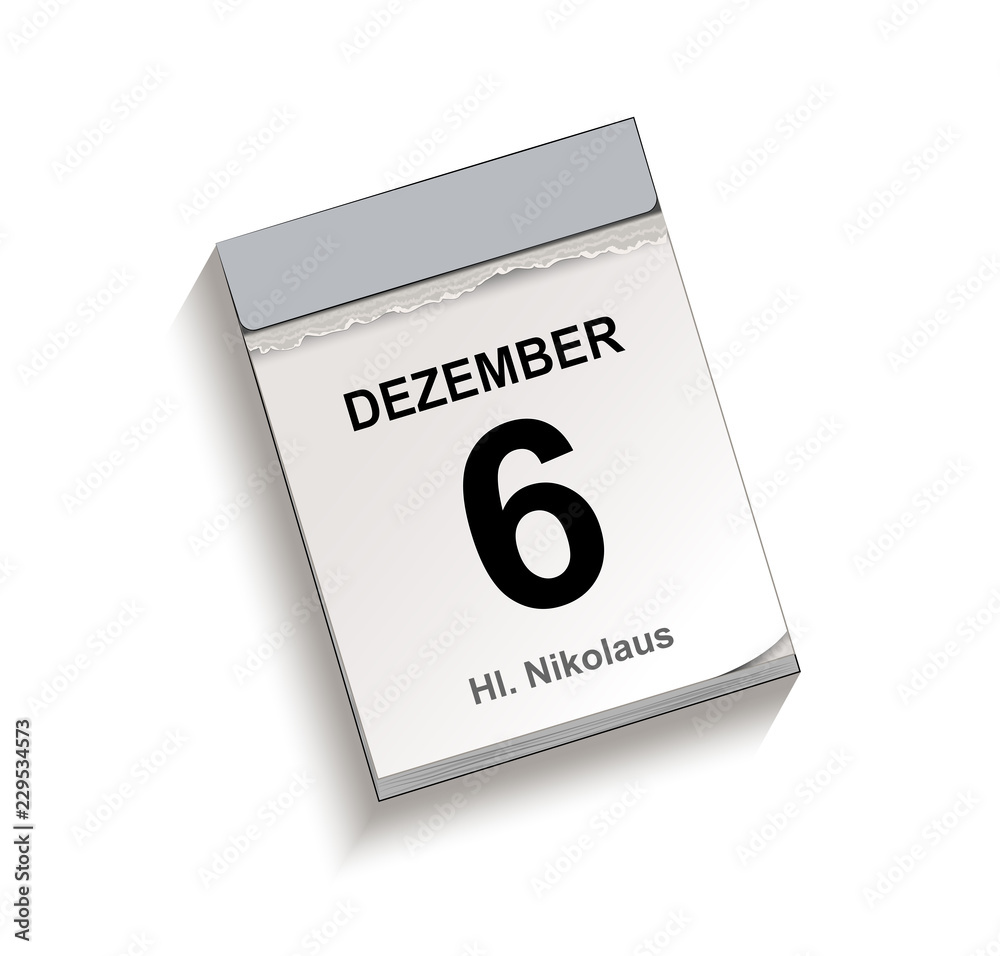 Kalender Dezember 6, Hl. Nikolaus, Kalender, Abreißkalender mit Datum 6