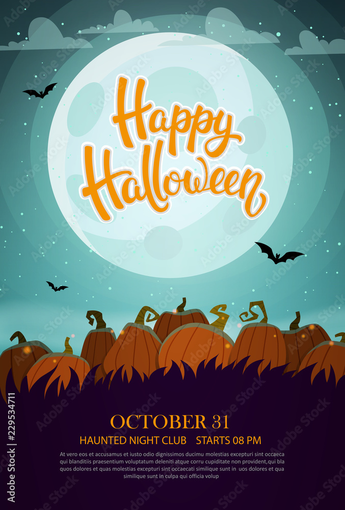 Obraz premium Halloween flyer with pumpkins and full moon