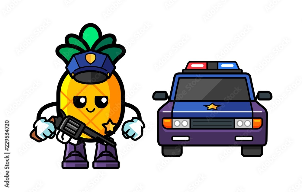Pineapple police mascot cartoon illustration