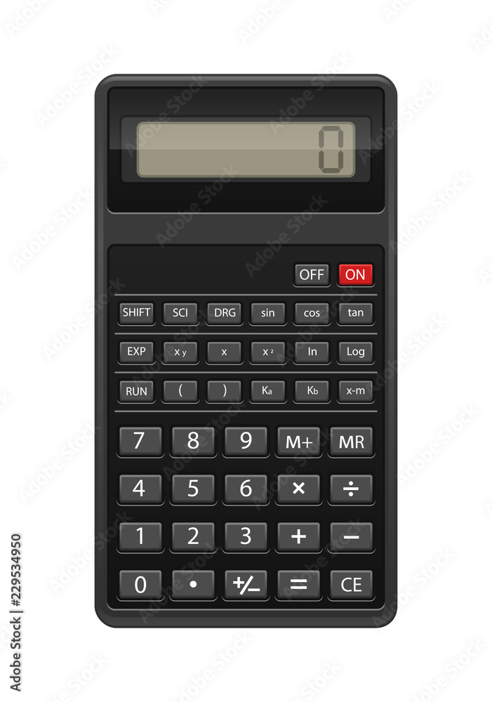 Black realistic calculator isolated at white background Black realistic calculator isolated at white background