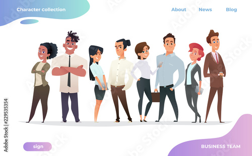 Collection of charming young businessmen and managers. Flat modern cartoon style.