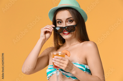 Beautiful woman in swimming...