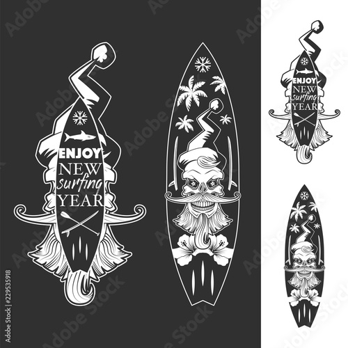 Canvas Print Enjoy New Surfing Year monochrome emblems