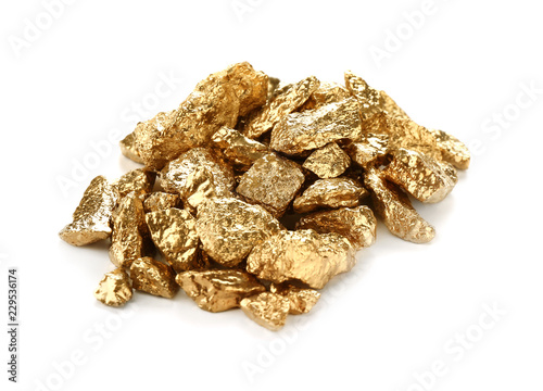 Gold nuggets on white background