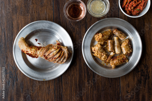 Turkish Food Minced Meat and Rice Stuffed Tripe Sirdan / Shirdan Dolma and Mumbar Dolmasi photo