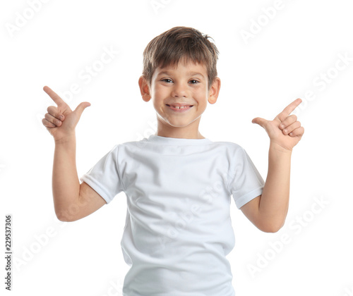 Cute little boy in t-shirt ...