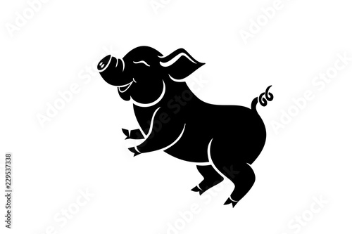 Pig is a symbol of the 2019 Chinese year. Greeting card, poster. Vector illustration. Eps 10